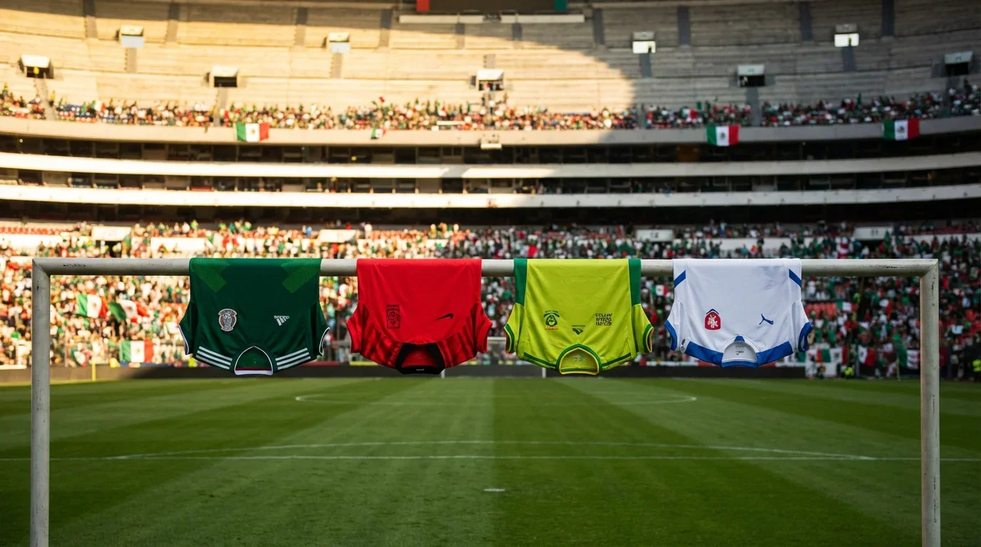 Grupa A Mistrzostw Świata 2026 — Meksyk, Korea Południowa, RPA i Czechy na tle Estadio Azteca